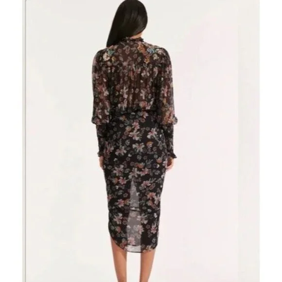 VERONICA BEARD Shaia Embellished 3-D Beaded Ruched Ruffle Sleeve Dress sz 8 $695 - Picture 6 of 8